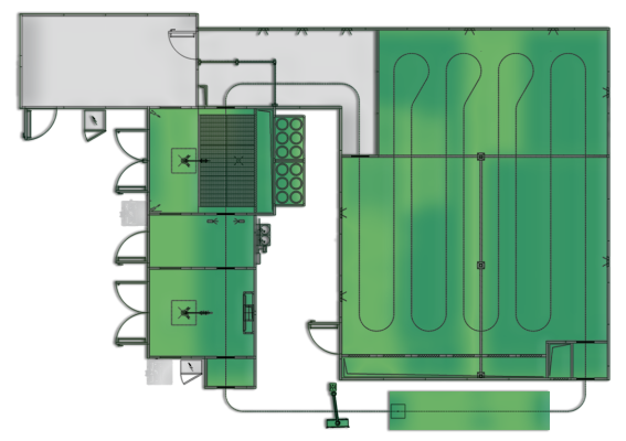 Layout mokré lakovací linky Alcadrain detail