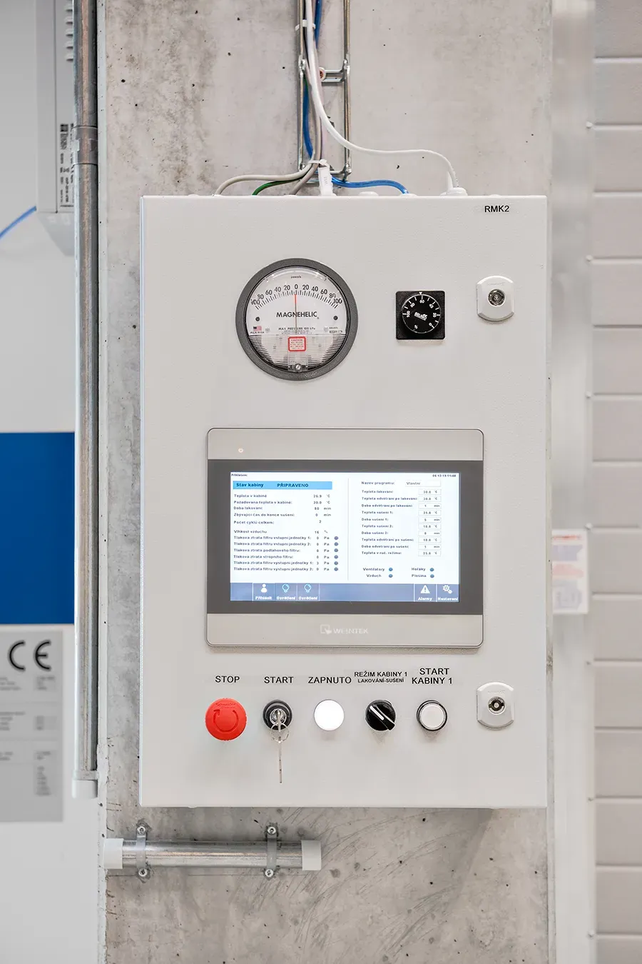 Coating booth control panel close-up
