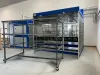 Powder coating booth with parts hanger
