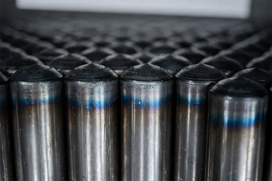 Stacked steel cartridges before blasting