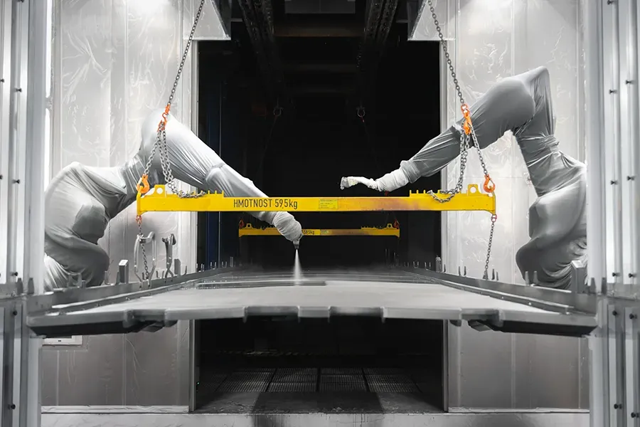 Dual robot wet coating booth