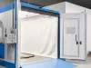 Compact blasting booth part entrance