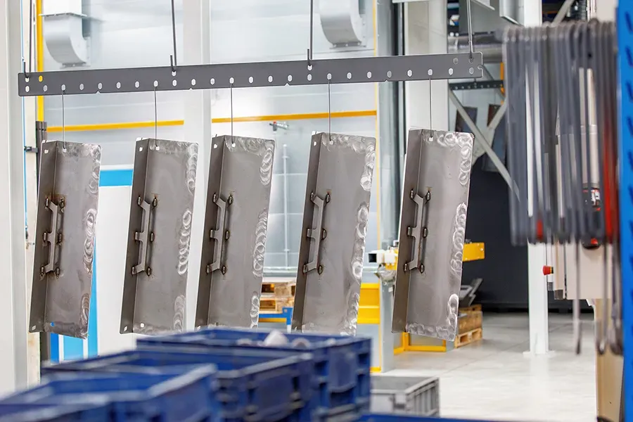 Parts on conveyor close-up