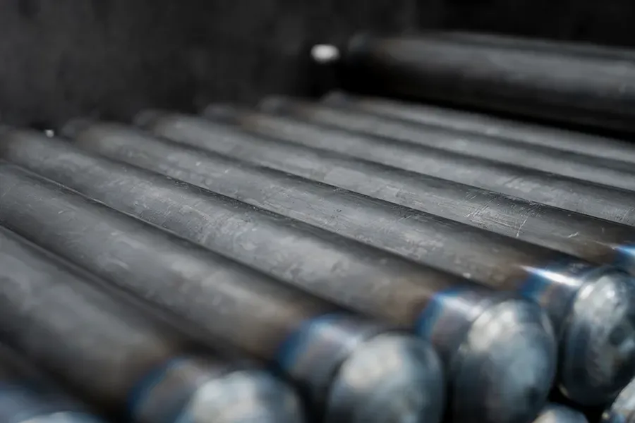 Steel cartridges before blasting