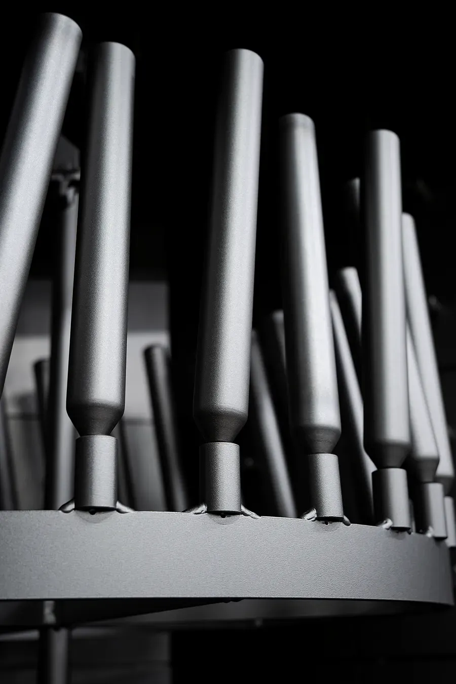 Hanging system with loaded steel cartridges close-up