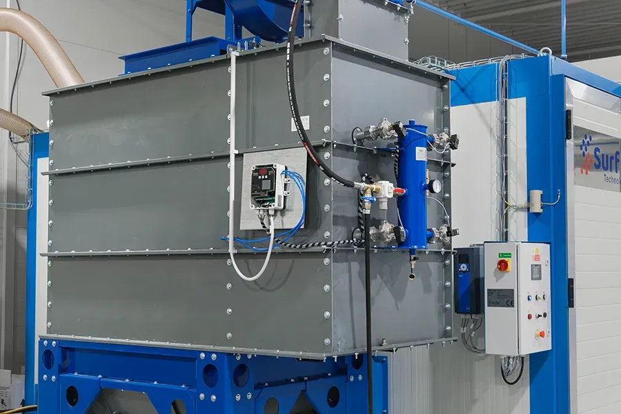 Compact blasting booth filtration unit